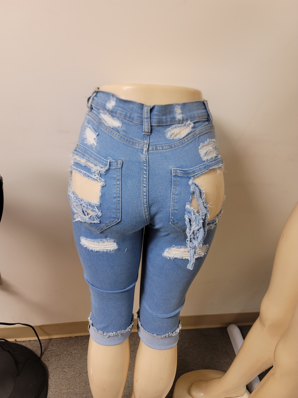 High-Rise Light Blue Distressed Capri Jeans for Women